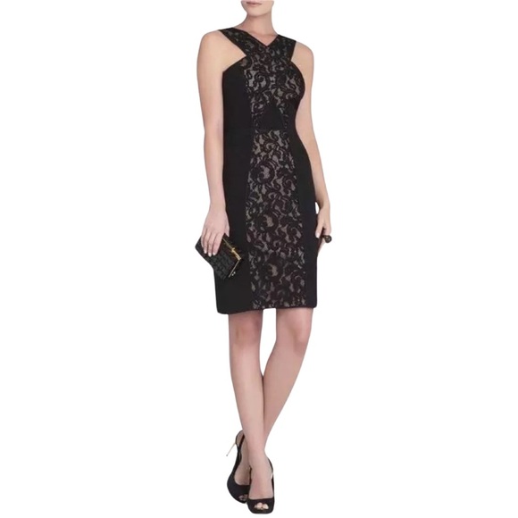 BCBG Max Azria NWT Black Sleeveless “Claudine" Sheath Dress w/ Lace Paneling - Picture 2 of 10